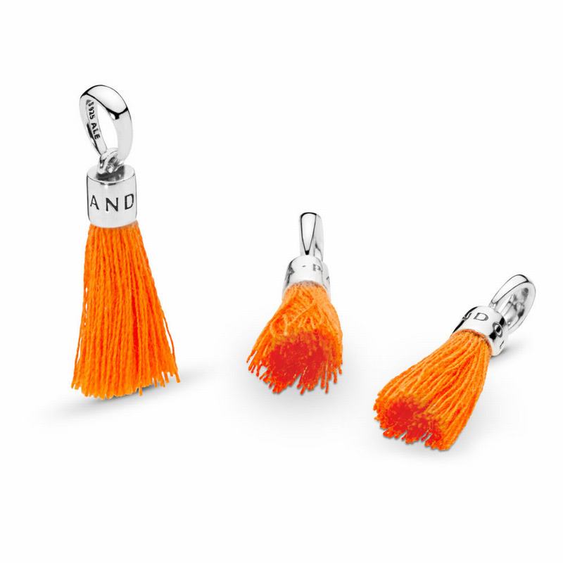 Pandora Orange Fabric Tassel Dangle Charm Silver Egypt UR4976032